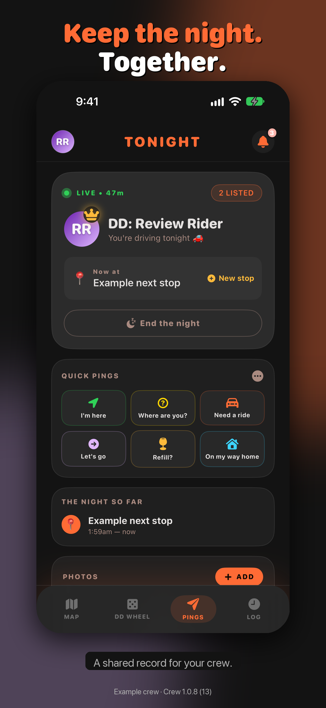 Upcoming Crew 1.0.8 live night with an example driver and saved stop
